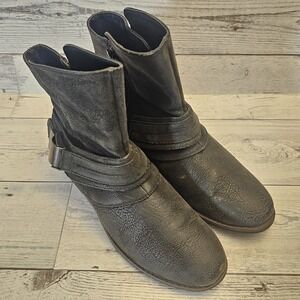 Crown Vintage Boots Womens 7 M Black Bailey Ankle Booties Faux Leather Buckle
